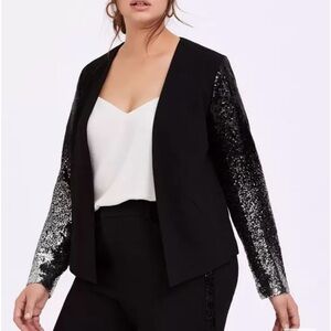 Torrid 2X Black Ombre Silver Sequin Sleeve Blazer NWT